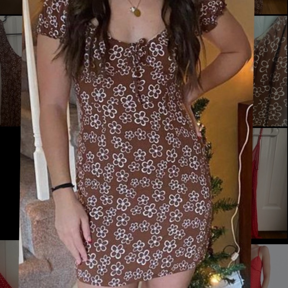 L.A Hearts Brown Scoop Mini Dress with Tie front